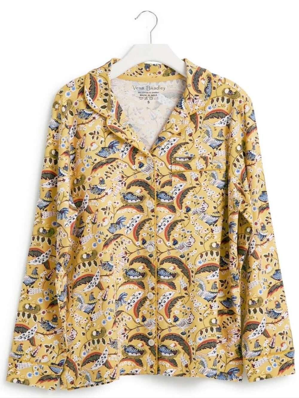 Vera Bradley French Hens Yellow Long-Sleeved Button Pajama Top